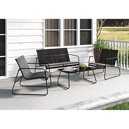 Grand patio Conversation Sets 4 Pieces, Garden Table, 2 Chairs, Loveseat, Waterproof, Breathable, Garden Furniture Sets for Outdoor, Backyard, Poolside Black