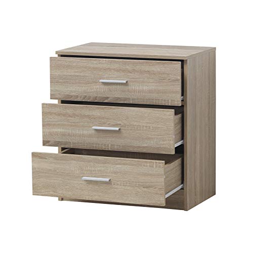 Timber Art Design 3 Drawer Bedroom Chest of Drawers with Metal Handles & Runners Matte Finish Storage Organiser Unit for Bedroom Hallway Living Room
