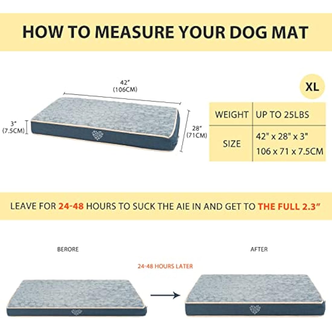 VANKEAN Waterproof Reversible (Warm & Cool) Dog Mat with Machine Washable Cover, Crate Mat for Small to Large Dogs, Navy/Grey