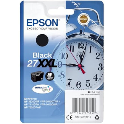 Epson 27XXL Black Alarm Clock Extra High Yield Genuine, DuraBrite Ultra Ink Cartridge
