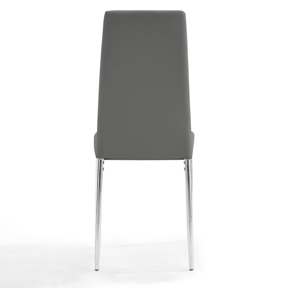 Home Detail Sierra Set of 6 Dining Chairs, Grey Faux Leather, Silver Legs