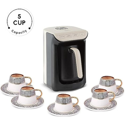 KARACA Hatır Köz Turkish Coffee Machine for 5 People, 535W, Fully Automatic, Simple & Traditional Turkish Coffee Maker, Cream