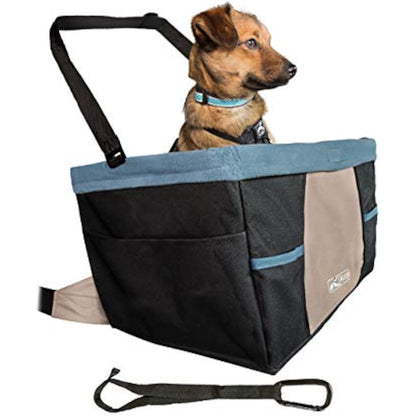 Kurgo Rover Car Booster Seat for Dogs, Quick & Secure Installation, Includes Seat Belt Tether, Fleece Lining, Black/Blue