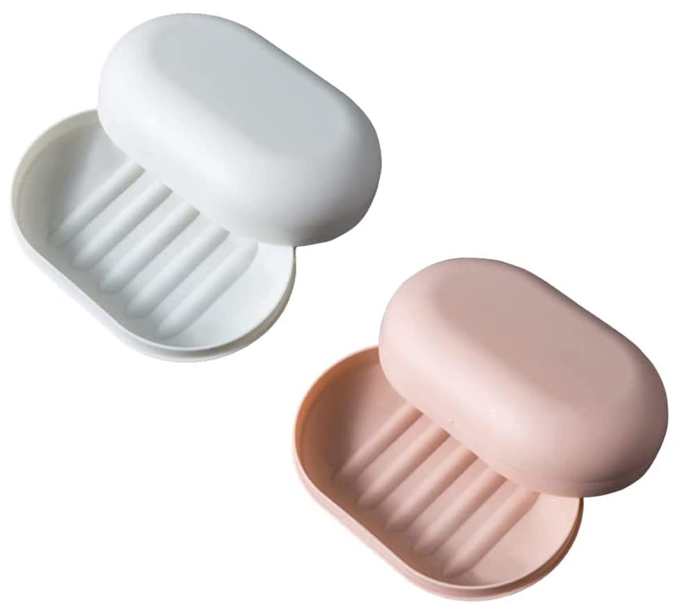 Pink & White 2PCS Leakproof Soap Dish with Lid - Storage for Bathroom, Shower, Gym & Travel