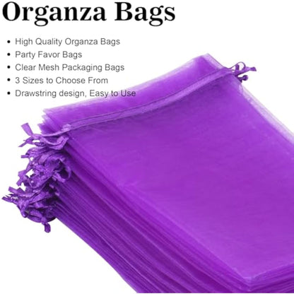 G2PLUS Purple Organza Gift Bags: 13x18 CM Clear Mesh Pouches, 100 PCS Organza Jewellery Bags, Large Favour Pouches for Wedding, Birthday Party Supplies