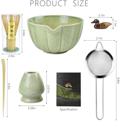Artcome 6-Piece Japanese Tea Set, Matcha Bowl with Spout, Whisk, Scoop, Holder - Handmade Ceremony Kit