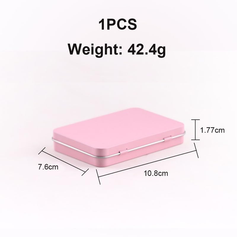 Leliafleury Pink Hinged Tin Box 10.8 * 7.6 * 1.77cm Rectangular Tins Container Metal Empty Storage Tins For Small Items Home Supplies