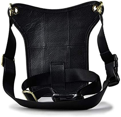 Xieben Leather Drop Leg Bag for Men Women Motorcycle Bike Riding Cycling Multi-Purpose Thigh Waist Fanny Pack Bum Pocket Hiking Sports Camping Travel Pouch Black