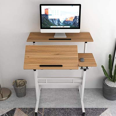 sogesfurniture Mobile Laptop Stand Desk Computer Workstation, Adjustable Notebook Cart Tray PC Table Sit-Stand Workstation with Keyboard Tray for