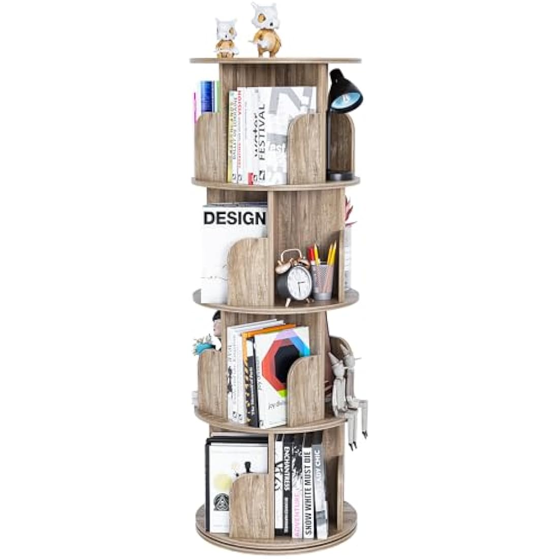 Nisorpa 4 Tier Rotating Bookshelf Floor Standing, 360° Rotating Bookcase for Kids Room, Wooden Spinning Bookshelf, Children Book Shelf Kids Book Storage for Study Room Bedroom Living Room, Black Oak