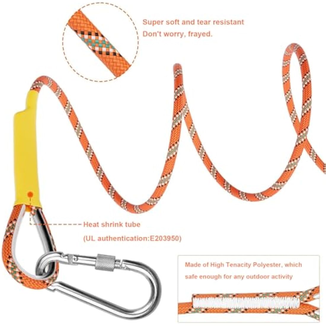Gangying 50m Climbing Rope 8mm Outdoor Static Rock Climbing Rope High Strength Cord Safety Rope Braid Nylon Rope Escape Rope Fire Rescue Parachute Rope with 2 Carabiner