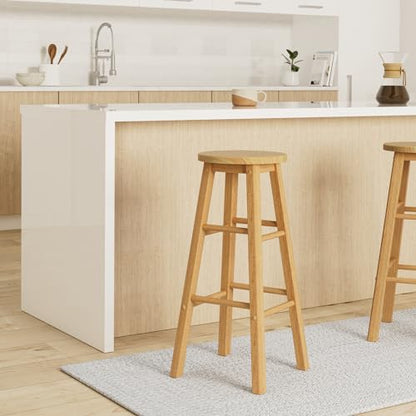 Premier Housewares Bar Stool/Tall/Breakfast Bar Stool/Wooden Stool/Traditional/Kitchen Stool/Wooden Bar Stools/with Footrest/Natural  Height 74cm