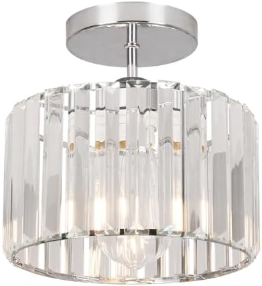 ZYDTRIP Crystal Ceiling Light Fixture Semi Flush Mount Ceiling Lamp Modern Silver Crystal Chandelier for Living Room Hallway Dining Room Kitchen