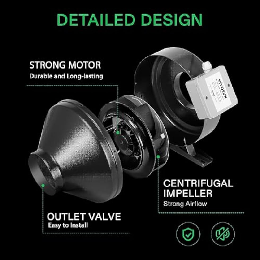 VIVOSUN Inline Pipe Fan 200 mm Extractor Fan 1257 m³/h with Continuous Speed Controller for Grow Tents, Indoor Garden Ventilation