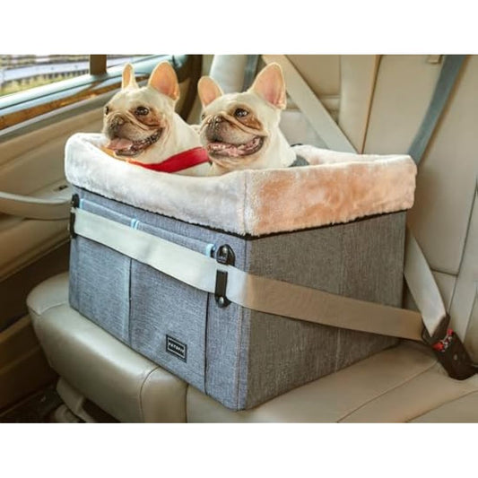Petsfit Dog Car Seat for Medium Sized Dog or 2 Small Dogs, Dog Booster Car Seat with Patent Buckles, Washable Pad, Upgraded Pet Car Seat for Dogs Up to 20 KG, Light Grey