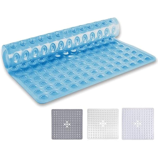 MOONLIGHT20015 Square Shower Mat Non Slip Anti Mould - 53x53cm Rubber Bath Mat PVC Shower Mats for Inside Shower with Strong Suction Cups Grip and Drain Holes - Soft Touch Machine Washable (Blue)