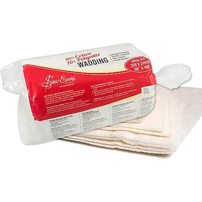 Sew Easy Quilting Batting Wadding 80% Cotton 20% Polyester Washable, Queen Size 228.6 x 274.3cm 90 x 108” (NLW.204)