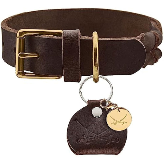 HUNTER SANSIBAR SOLID Leather Dog Collar Heavy Duty Grip Braided 50 (S-M) Dark Brown