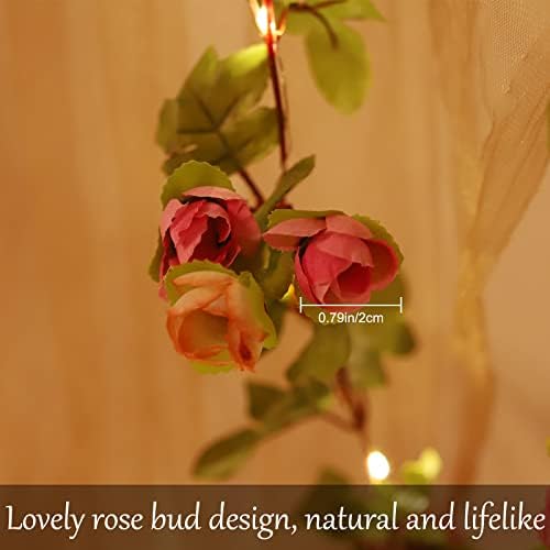 Fielegen 2 Pack Artificial Flower String Lights 4.4M 40 LED Battery Powered Rose Flower Garland with Lights for Valentine Mother's Day, Garden Wedding Birthday Holiday Party Bedroom Decor