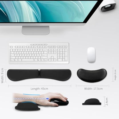 ZIBLY Wrist Rest Keyboard and Mouse Set - Non-Slip Ergonomic Wrist Cushion Support Pad - Easy Typing, Pain Relief – Premium Silky Gel Memory Foam for Work from Home Gaming Computer Laptop