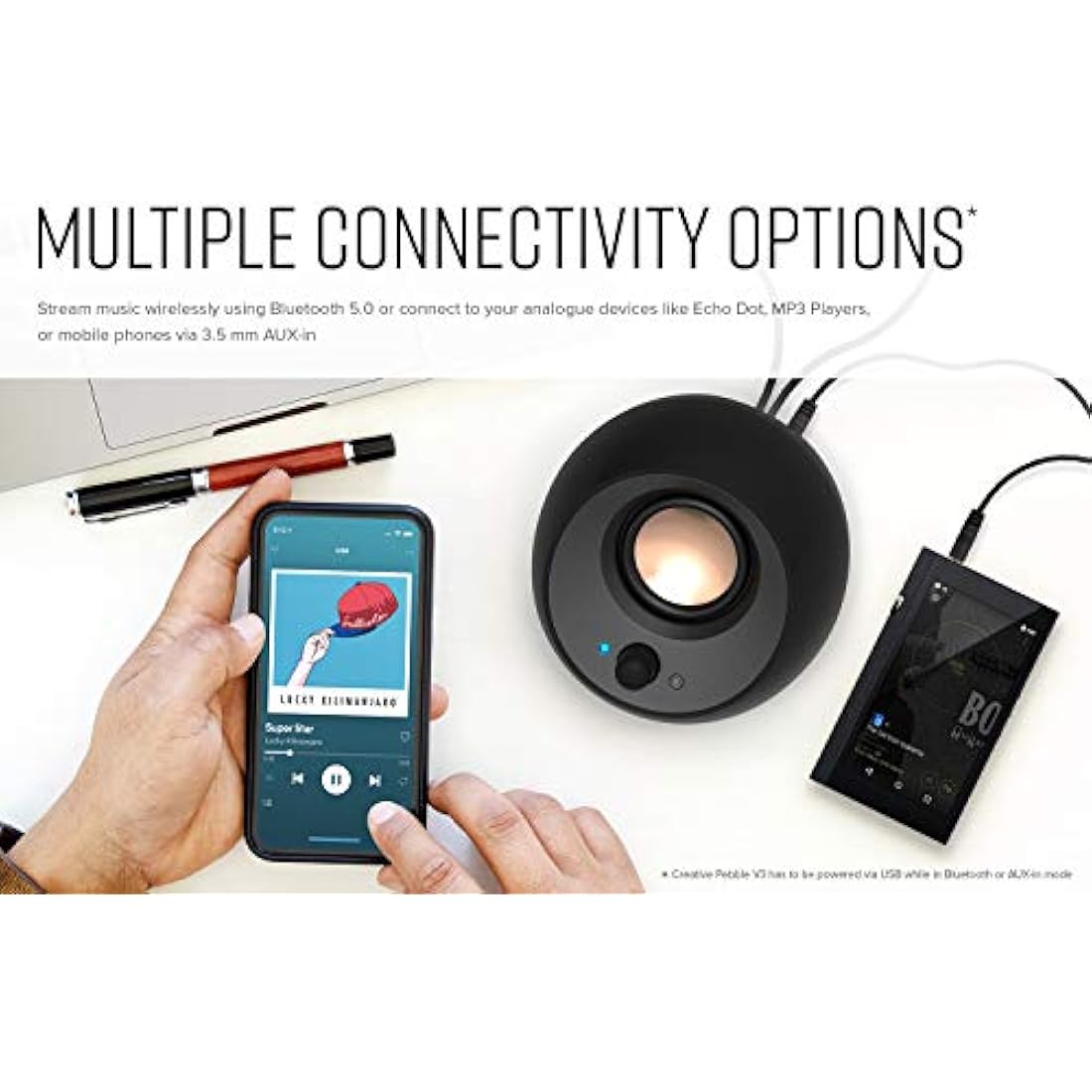 CREATIVE Pebble V3 Minimalistic 2.0 Desktop Speakers with USB Audio, Clear Dialog Enhancement, Bluetooth 5.0, 8W RMS with 16W Peak Power (Black)