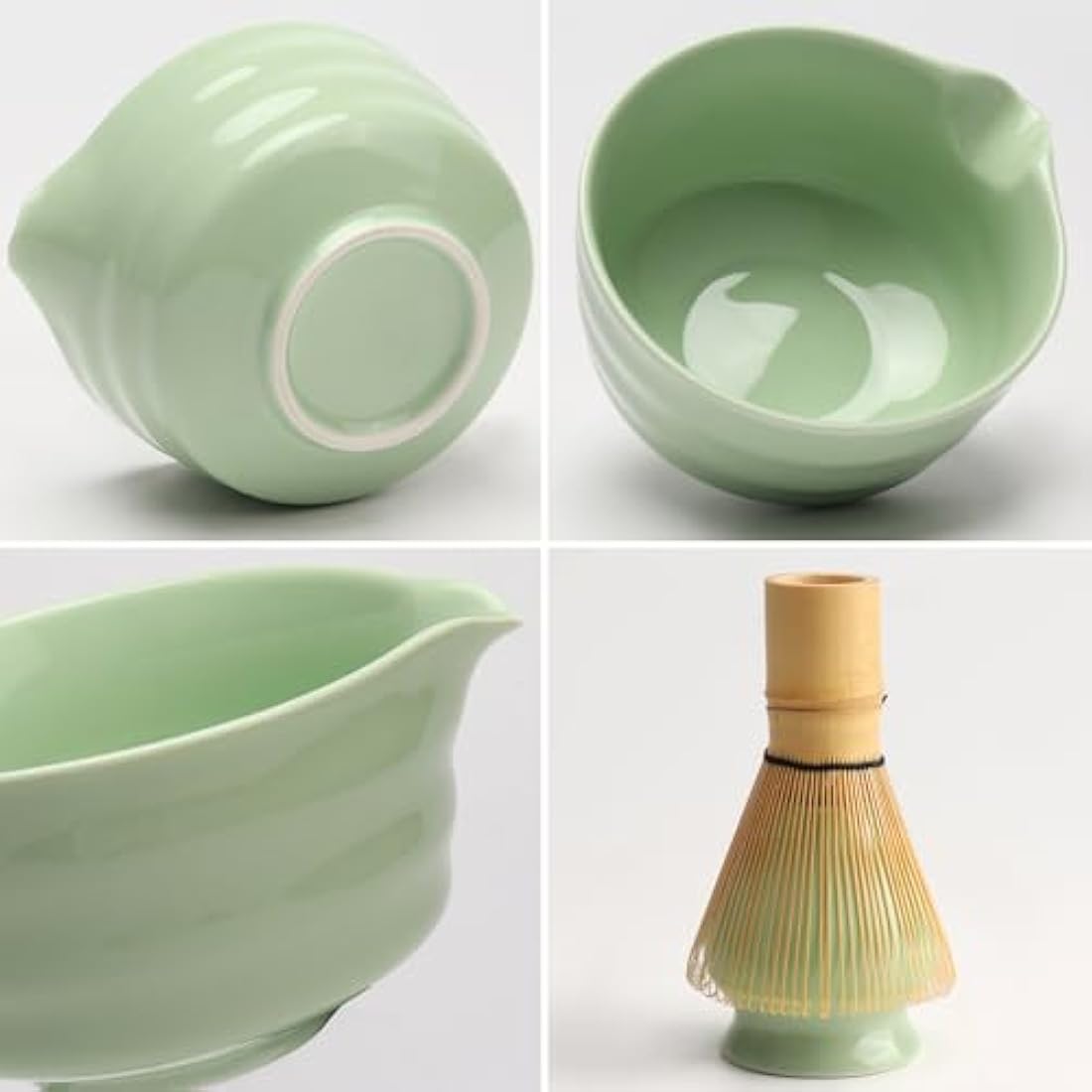 Geebuzz Matcha Whisk Set - Matcha Bowl and Bamboo Matcha Whisk, Scoop, Spoon, Sifter, Whisk Holder, 6pcs Perfect Matcha Starter Kit for Matcha Tea Ceremony (B Green)