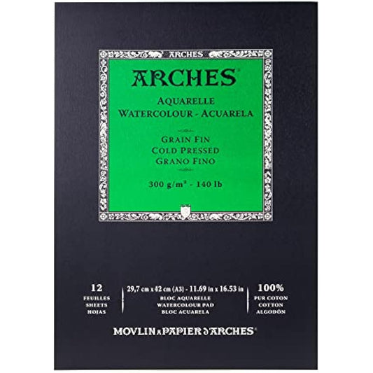 ARCHES Watercolour Pad, 300 GSM, Cold Pressed, A3 (29.7 x 42 cm), Wood, White, 29.7 x 42 x 1 cm
