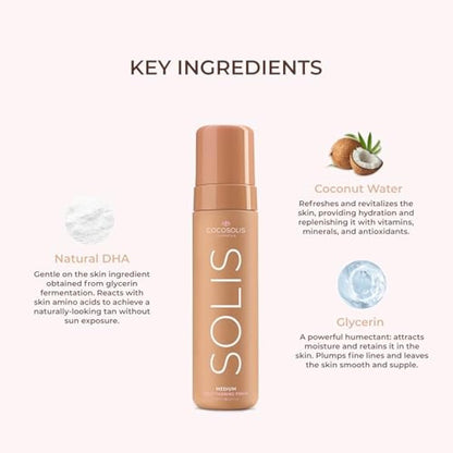 COCOSOLIS SOLIS Medium self-tanning lotion for face and body, mousse for a rich, natural and long-lasting tan, with plant-based DHA (200 ml)