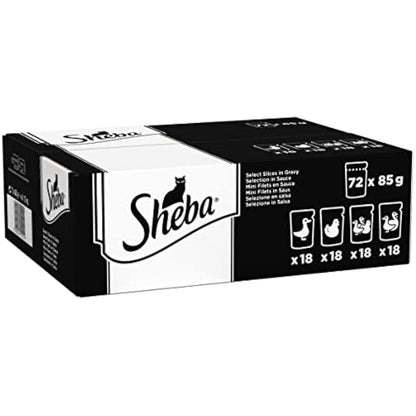 Sheba Select Slices in Gravy – Poultry Selection – Wet cat food pouches for adult cats – 72 x 85g pack