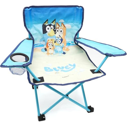 Toyland® Bluey & Bingo Folding Children's Camping Chair With Cup Holder & Storage Bag - Perfect for Camping Trips, Beach & Garden