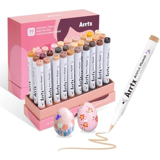 Arrtx 30 Colors Skin Color Acrylic Paint Pens, Skin Tone Paint Markers Paint Pens for Artists Adults Coloring Drawing Brush Tip for Rock Painting, Wood, Canvas, DIY Crafts Making Art Supplies