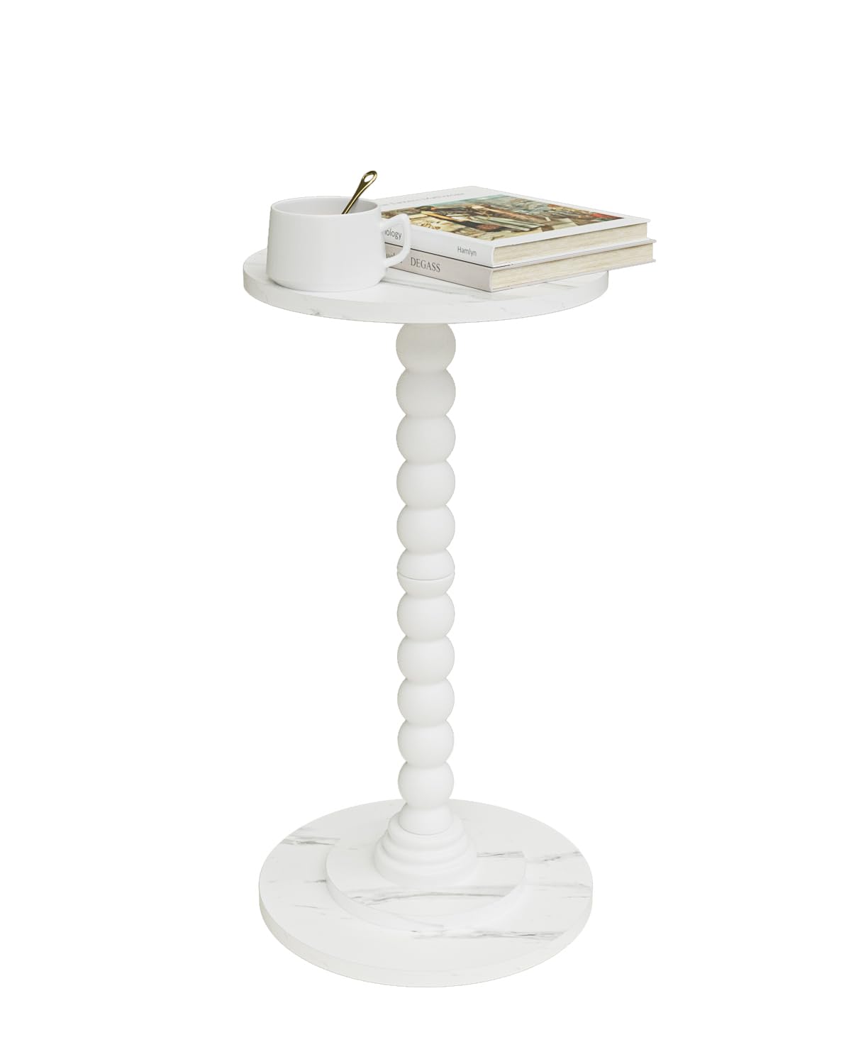 Apetaccat Round Side Table, Drink End Table with Solid Wood Leg, Small Side Tables for Living Room, Bedroom, Study, White