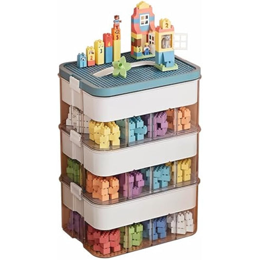 MueJah Storage Organizer for Lego, 3 Tier Stackable Storage Bin Transparent Building Bricks Puzzle Craft Plastic Container Organizing Sorter, Green