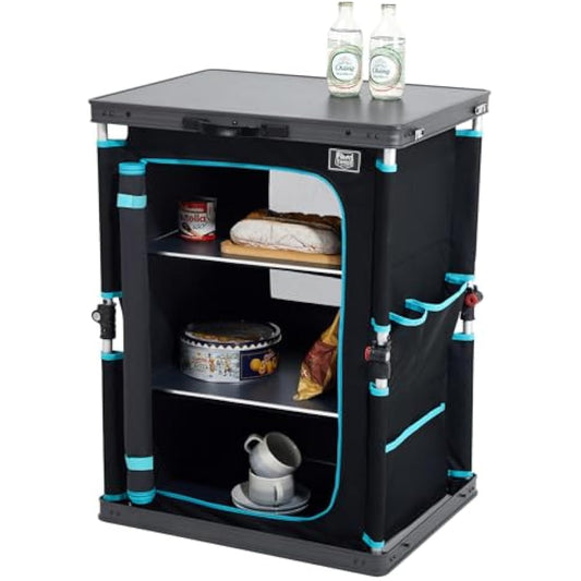 TIMBER RIDGE Compact Camping Storage, Pop Up Folding Camping Kitchen Unit, Camping Furniture Camping Cupboards Cabinet Outdoor 3 Shelf Aluminum Frame Portable for Garden Party Picnic, Supports 30kg