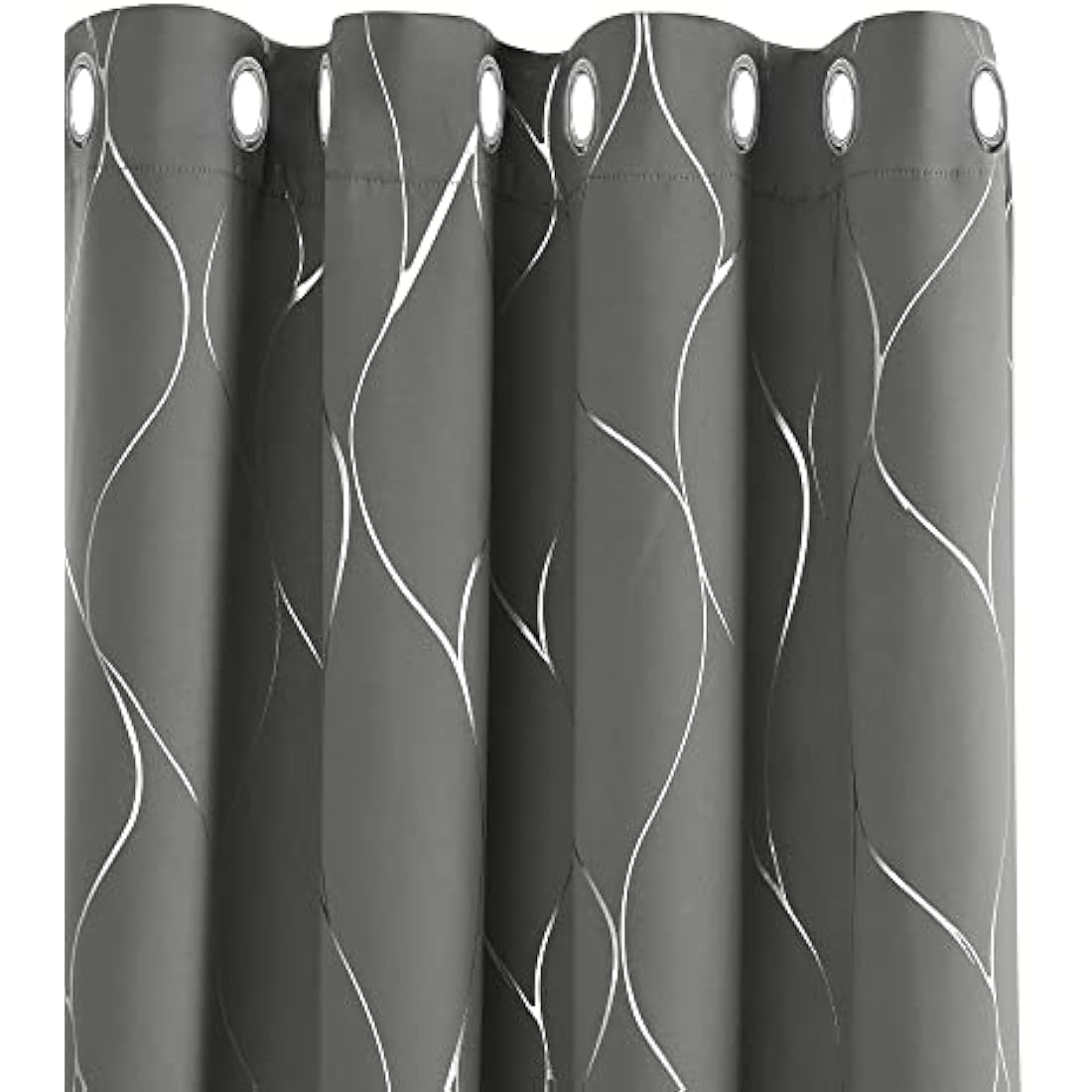 Deconovo Light grey Eyelet Curtains 66 x 54 Inch, Thermal Insulated Blackout Curtains, Silver Wave Line Foil Printed Curtains for Bedroom, 66 x 54 Inch(Width x Length), 2 panels