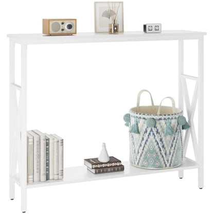 YMYNY Console Table, Industrial Entryway Table for Hallway, Narrow Sofa Table with Shelves, Metal Frame, Compact Display Table for Small Spaces, Living Room, 101×25×80.5CM White HST007W