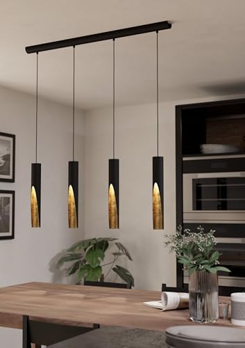 Eglo LED Pendant light Barbotto, 3 lamp ceiling light fitting with indirect lighting, hanging lamp for dining and living room, metal in black and gold, GU10 bulb, warm white