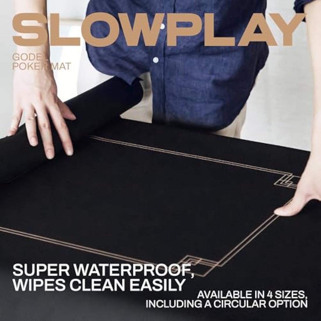 SLOWPLAY Godel Texas Hold'em Poker Mat 240x120 cm | Poker Table Top with Hemmed Edges, Extra Water Repellent, Noise Reduction | Super Portable for Games Everywhere (Black and Champagne Gold)
