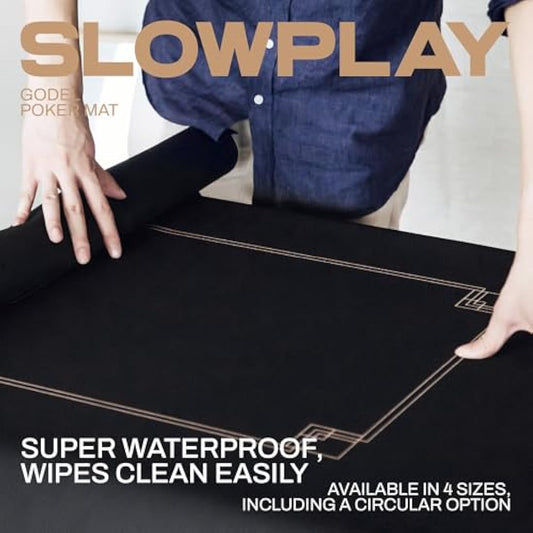 SLOWPLAY Godel 120x70cm Texas Hold'em Poker Mat | Poker Table Top with Durable Hemmed Edges, Extra Water Repellent, Noise Reduction, Super Portable for Games Everywhere (Black and Champagne Gold)