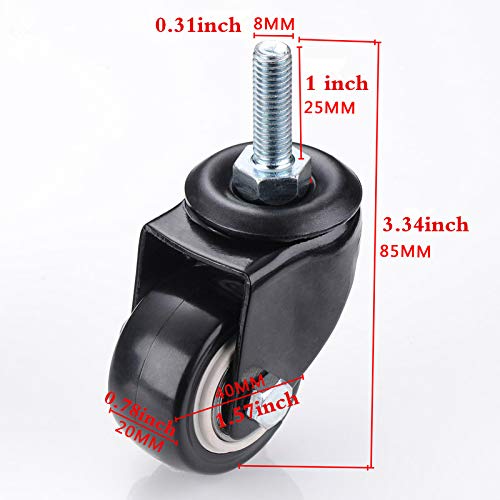 Castor Wheels M8x25mm 4 Pieces Load-Bearing 240kg PU Rotating Casters for Trolley Furniture Replacement (Without Brake)