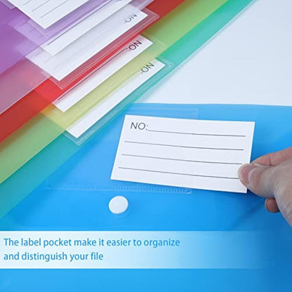 Plastic Wallets - A4 Plastic Folders Document File Folder Plastic Popper Wallet with Label Pocket- 36PCS