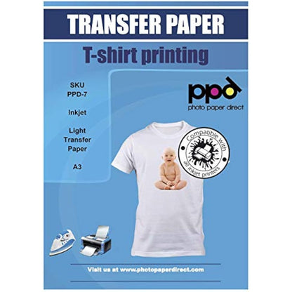 PPD Inkjet Premium T Shirts Transfer Paper A3 for Light and White Fabrics x 25 Sheets PPD-7-25