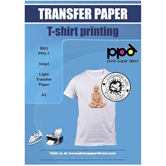 PPD Inkjet Premium T Shirts Transfer Paper A3 for Light and White Fabrics x 25 Sheets PPD-7-25