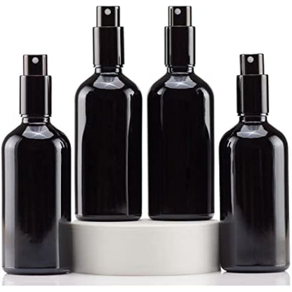 Yizhao 100ml Black Glass Spray Bottle for Essential Oils, Small Empty Fine Mist Spray Bottle, for Cleaning, Aromatherapy, Cosmetic Sprays, Hair –4 Pcs