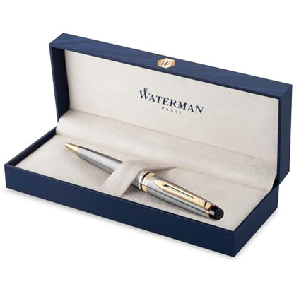Waterman Expert Ballpoint Pen | Stainless Steel with 23k Gold Trim | Medium Tip | Blue Ink | Gift Box