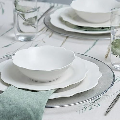 Karaca Daisy 12-Piece Porcelain Dinner Sets with Dinner & Dessert Plates, Cereal & Soup Bowls - New Generation Bone Dinnerware Sets for 4 People (White)
