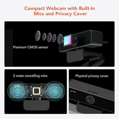 Nuroum V11 2K Webcam for PC, with Noise-Cancelling Microphone & Privacy Cover, 90° Wide Angle 1080P/60fps, USB Plug&Play Computer Web Camera for Laptop/Desktop, Video Calling/Conferencing, Zoom/Skype