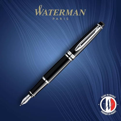 Waterman Expert Fountain Pen | Gloss Black with Chrome Trim | Medium Nib | Gift Box