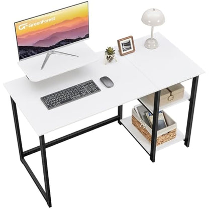 GreenForest Computer Desk with Monitor Stand,100cm Home Office Desk with Reversible Storage Shelves,Study Desk for Small Spaces,White