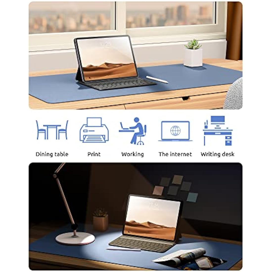 YSAGi Leather Desk Mat, Large Mouse Mat, Non-Slip Desk Pad, Waterproof PU Leather Table Protector Writing Pad for Office and Home (80 x 40 cm, Sea Blue)